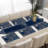 18 Pcs Quilted Velvet Table Runner Set Pristine Blue